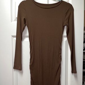 Missguided brown ruched body on dress. Size S.